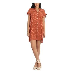 LONDON TIMES PETITES Womens Orange Woven Split Short Shirt Dress Petites 10P